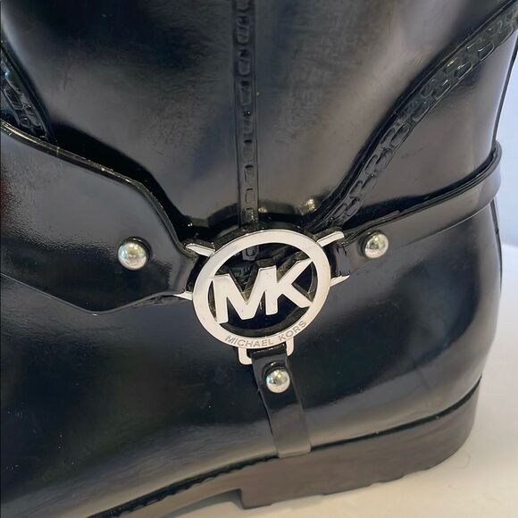 Michael Kors Black Heeled Boots with Decorative Strap and Silver logo - Picture 2 of 13